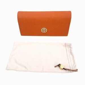 Tory Burch Orange Leather Sunglasses Case With Duster Bag Pouch